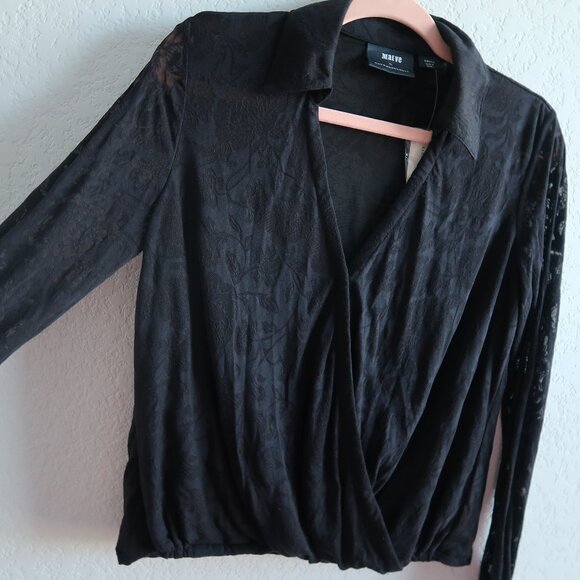 Anthropologie Tops - Anthropologie Maeve Black Long-Sleeve Wrap Blouse Size Small Floral Jacquard